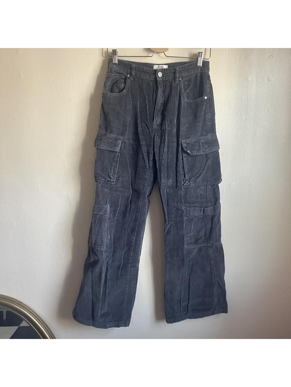 Corduroy Cargo Pants Y2K Grunge Skater High Rise Wide Leg Blue Grey Women’s 4 - Picture 2 of 9